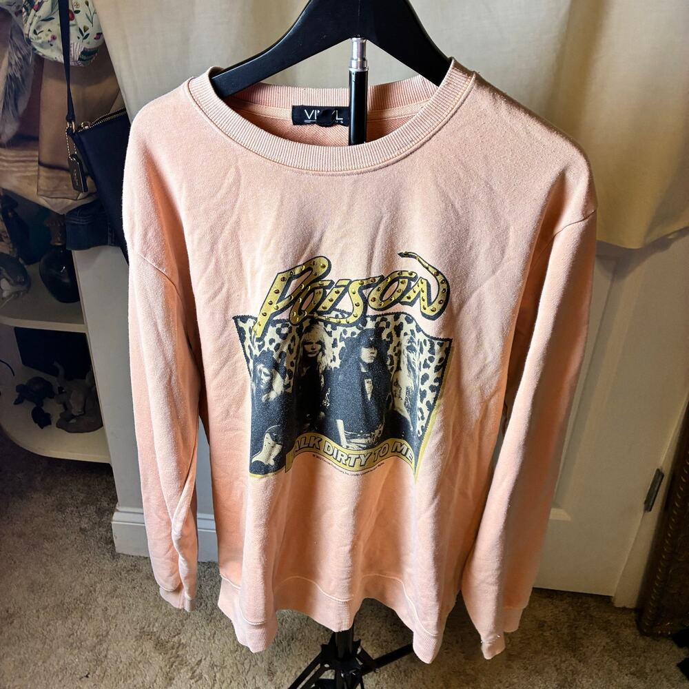VINYL Icons Poison Talk Dirty To Me Pink Graphic Sweatshirt Women's Medium